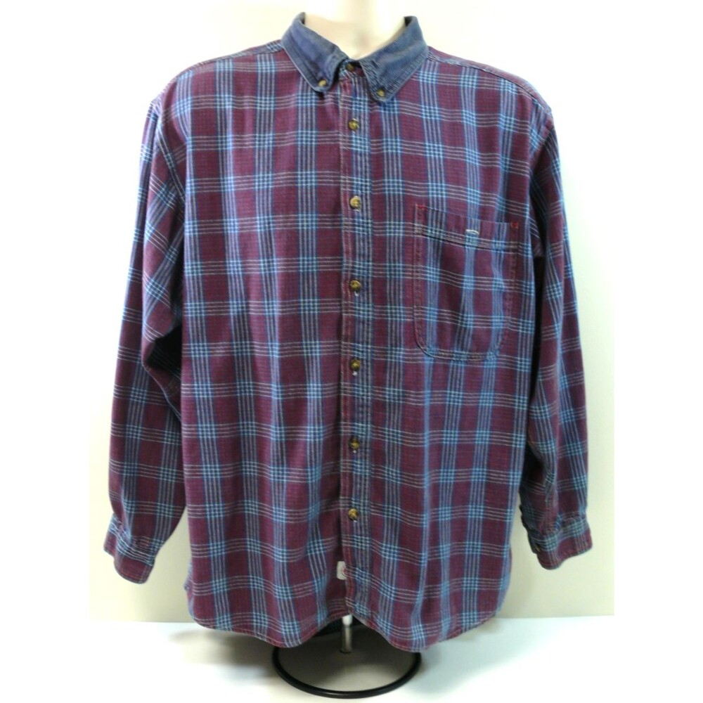 Vintage On The Brink Shirt plaid corduroy collar Button-Down Hong Kong Large